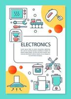 Electronics industry poster template layout. Appliance, technology production. Banner, booklet, leaflet print design with linear icons. Vector brochure page layouts for magazines, advertising flyers