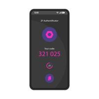 2F authenticator smartphone interface vector template. Mobile security app page black design layout. Multi factor authentication screen. Flat UI for application. Two steps verification. Phone display