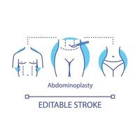 Abdominoplasty concept icon. Aesthetic cosmetic surgery. Tummy tuck procedure idea thin line illustration. Flatten belly. Liposuction. Vector isolated outline drawing. Editable stroke