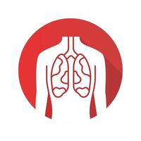 pulmones enfermos diseño plano icono de glifo de sombra larga. órgano humano dolorido. tuberculosis, cáncer. sistema pulmonar insalubre. parte interna del cuerpo enferma. salud respiratoria. ilustración de silueta de vector