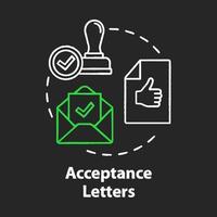 Acceptance letters chalk concept icon. Envelope with approved document. Mailing acceptance letters. Successful verification idea. Vector isolated chalkboard illustration