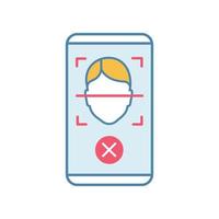 Face scan rejection color icon. Face lock mobile, smartphone app. Facial recognition. Permission access denied. Isolated vector illustration