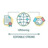 Offshoring concept icon. International business process idea thin line illustration. Global trade. Offshore banking. Business department relocation. Vector isolated outline drawing. Editable stroke