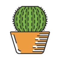 Barrel cactus in pot color icon. Echinocactus and Ferocactus. House and garden plant. Native America flora. Isolated vector illustration