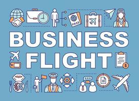 Business flight word concepts banner. Airline travel class seating. Aviation service. Presentation, website. Isolated lettering typography idea with linear icons. Vector outline illustration