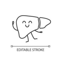 Smiling liver character linear icon. Thin line illustration. Healthy digestive gland. Liver health. Contour symbol. Vector isolated outline drawing. Editable stroke