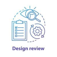 Design review concept icon. Data research and inforamation analysis idea thin line illustration. Usability testing report. Project management and optimization. Vector isolated outline drawing