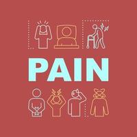 Pain word concepts banner. Headache, stomachache, back pain relief. Presentation, website. Isolated lettering typography idea with linear icons. Health problem. Symptoms. Vector outline illustration