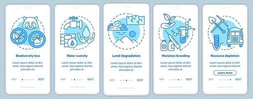 Environmental issues onboarding mobile app page screen vector template. Biodiversity loss. Walkthrough website steps with linear illustrations. UX, UI, GUI smartphone interface concept