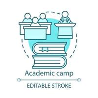 Academic camp concept icon. Knowledge, educational club, community thin line illustration. Sharing learning experience. College, university facility. Vector isolated outline drawing. Editable stroke