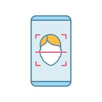 Face lock smartphone app color icon. Face scan protection mobile application. Facial recognition software. Isolated vector illustration
