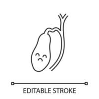 Sad gallbladder linear icon. Thin line illustration. Unhealthy digestive system. Gallbladder diseases. Contour symbol. Vector isolated outline drawing. Editable stroke