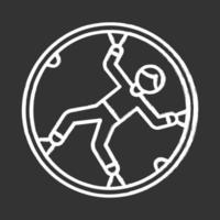 Zorbing chalk icon. Globe-riding, orbing. Person in transparent non-harnessed orb. Human rolling inside giant sphere. Extreme sport. Isolated vector chalkboard illustration