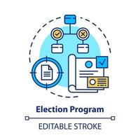 Elections concept icon. Election program idea thin line illustration. Voting, referendum, public opinion and choice. Presenting new ideas. Vector isolated outline drawing. Editable stroke