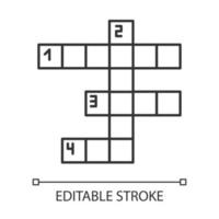 Crossword grid linear icon. Word puzzle. Quiz. Mental exercise. Challenge. Knowledge test. Brain teaser. Thin line illustration. Contour symbol. Vector isolated outline drawing. Editable stroke