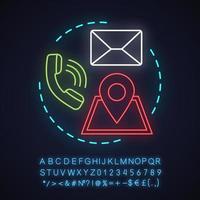 Contact us neon light concept icon. Information center idea. Helpdesk. Support service, contact, email, location. Glowing sign with alphabet, numbers and symbols. Vector isolated illustration