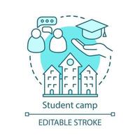 Student camp concept icon. Summer educational club, community idea thin line illustration. Sharing learning experience. College, university facility. Vector isolated outline drawing. Editable stroke