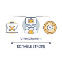 Unemployment concept icon. Joblessness idea thin line illustration. Job loss. Unemployed, jobless workers. Employee downsizing and dismissal. Vector isolated outline drawing. Editable stroke