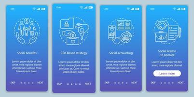 CSR onboarding mobile app page screen vector template. Corporate social responsibility walkthrough website steps. Social welfare and environment. UX, UI, GUI smartphone interface concept