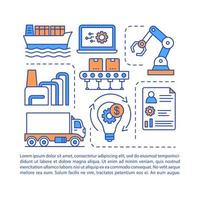 Industry article page vector template. Manufacturing enterprise. Brochure, magazine, booklet design element with linear icons and text boxes. Print design. Concept illustrations with text space