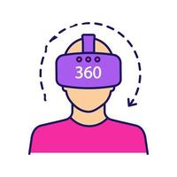 Virtual reality video color icon. 360 degree video. VR player with VR mask, glasses, headset and rotation arrow. Virtual reality play area. Isolated vector illustration