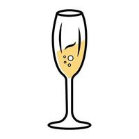 Sparkling wine yellow color icon. Tulip wineglass. Champagne. Alcohol beverage. Party cocktail. Sweet aperitif drink. Tableware, glassware for bar, restaurant. Isolated vector illustration