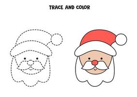 Trace and color Santa Claus. Worksheet for kids. vector