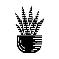 Zebra cactus in pot glyph icon. Silhouette symbol. Negative space. Vector isolated illustration