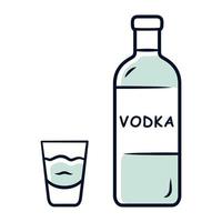 icono de color gris vodka. botella y vaso de chupito con bebida. Bebida alcohólica destilada clara consumida para beber y en cócteles. ilustración vectorial aislada vector