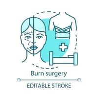 Burn surgery concept icon. Burn and wound treatment idea thin line illustration. Reconstructive plastic surgery. Vector isolated outline drawing. Plastic surgeons. Editable stroke