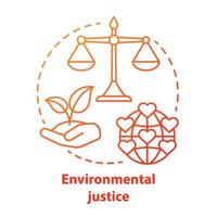 Environmental justice concept icon. Equitable attitude towards earth idea thin line illustration in red. Taking care of nature and environment. Sustainable living. Vector isolated outline drawing