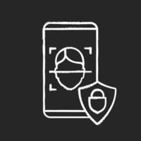 Banking app facial recognition chalk icon. Face lock application. Face ID scan software. Protected privacy. Isolated vector chalkboard illustration