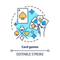 Card games concept icon. Poker and blackjack idea thin line illustration. Playing cards suits, aces. Gambling, games of chance. Casino. Vector isolated outline drawing. Editable stroke