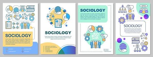 Diseño de plantilla de folleto de sociología. investigación social, ciencias. folleto, folleto, diseño de impresión de folletos con ilustraciones lineales. diseños de páginas vectoriales para revistas, informes anuales, carteles publicitarios vector