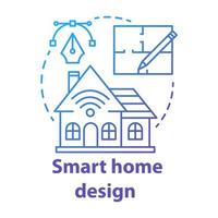 Smart home design blue gradient concept icon. Modern house plan idea thin line illustration. Creating home with innovative systems. Contemporary homebuilding. Vector isolated outline drawing