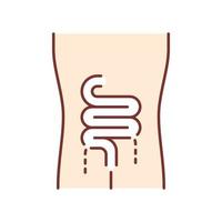 Ill intestines color icon. Sore human organ. People disease. Unhealthy digestive system. Sick internal body part. Gastrointestinal tract. Isolated vector illustration