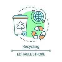 Recycling concept icon. Waste management and minimisation idea thin line illustration. Garbage reduction. Rubbish, trash reusing. Vector isolated outline drawing. Editable stroke