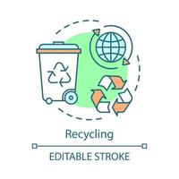 Recycling concept icon. Waste management and minimisation idea thin line illustration. Garbage reduction. Rubbish, trash reusing. Vector isolated outline drawing. Editable stroke