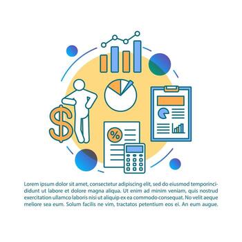 Economy article page vector template. Economic system. Brochure, magazine, booklet design element with linear icons and text boxes. Print design. Concept illustrations with text space