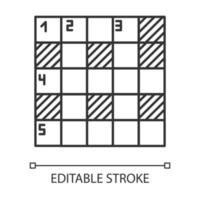 icono lineal de rompecabezas matemático. cuadrícula de sudoku. colocación de números. juego de lógica. crucigramas crípticos. acertijo. Ilustración de línea fina. símbolo de contorno. dibujo de contorno aislado vectorial. trazo editable vector