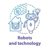 Robots and technology blue gradient concept icon. Smart house management idea thin line illustration. Innovations for apartment. Artificial intelligence. Vector isolated outline drawing