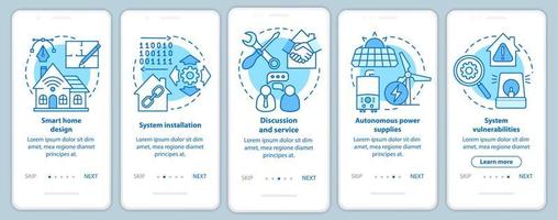 Smart home onboarding mobile app page screen vector template. Home automation system design and service. Walkthrough website steps with linear illustrations. UX, UI, GUI smartphone interface concept