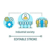 Industrial society concept icon. Labor industrialization idea thin line illustration. Urbanization, technological innovation. Modernization process. Vector isolated outline drawing. Editable stroke