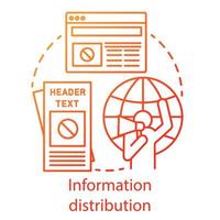 Information distribution concept icon. Nonviolent resistance, propaganda spread idea thin line illustration. Activist with megaphone, flyers and online news vector isolated outline drawing