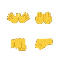 Hand gesture emojis color icons set. Jazz, hug, begging gesturing, punching fists. Cupped and opened palms. Isolated vector illustrations