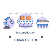 Mass production concept icon. Manufacturing method idea thin line illustration. Continuous-flow production process. Machinery equipment. Vector isolated outline drawing. Editable stroke