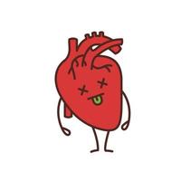 Dead human heart emoji color icon. Cardiovascular system diseases. Unhealthy internal organ. Isolated vector illustration