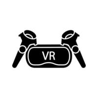 VR set glyph icon. Silhouette symbol. Virtual reality headset and controllers. VR glasses with remote control, gamepad. Negative space. Vector isolated illustration