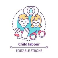 Child labour concept icon. Children exploitation and labor idea thin line illustration. Illegal child work and employment. Kids abuse, maltreatment problem. Vector isolated drawing. Editable stroke