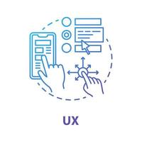 UX concept icon. Software development tools idea thin line illustration. Graphic interface for better user experience. Mobile device app programming. Vector isolated outline drawing